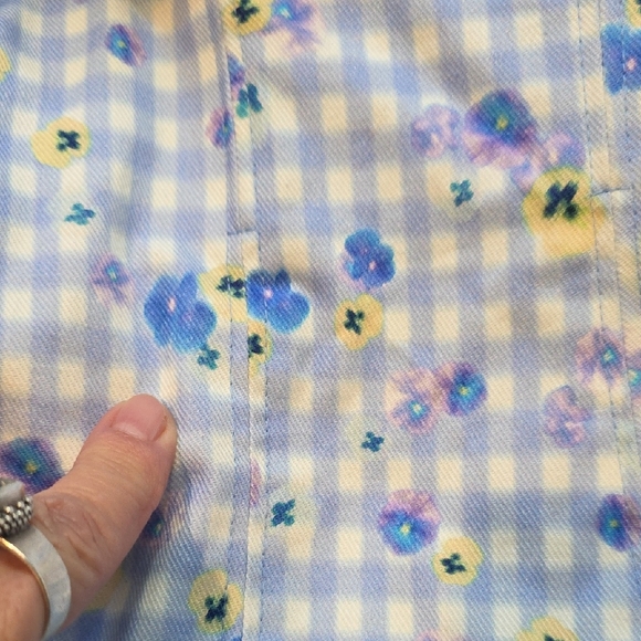 NEW $269 FOR LOVE AND LEMONS BRIGITTA FLORAL GINGHAM DENIM MINI DRESS W/ROSE S - Picture 10 of 13